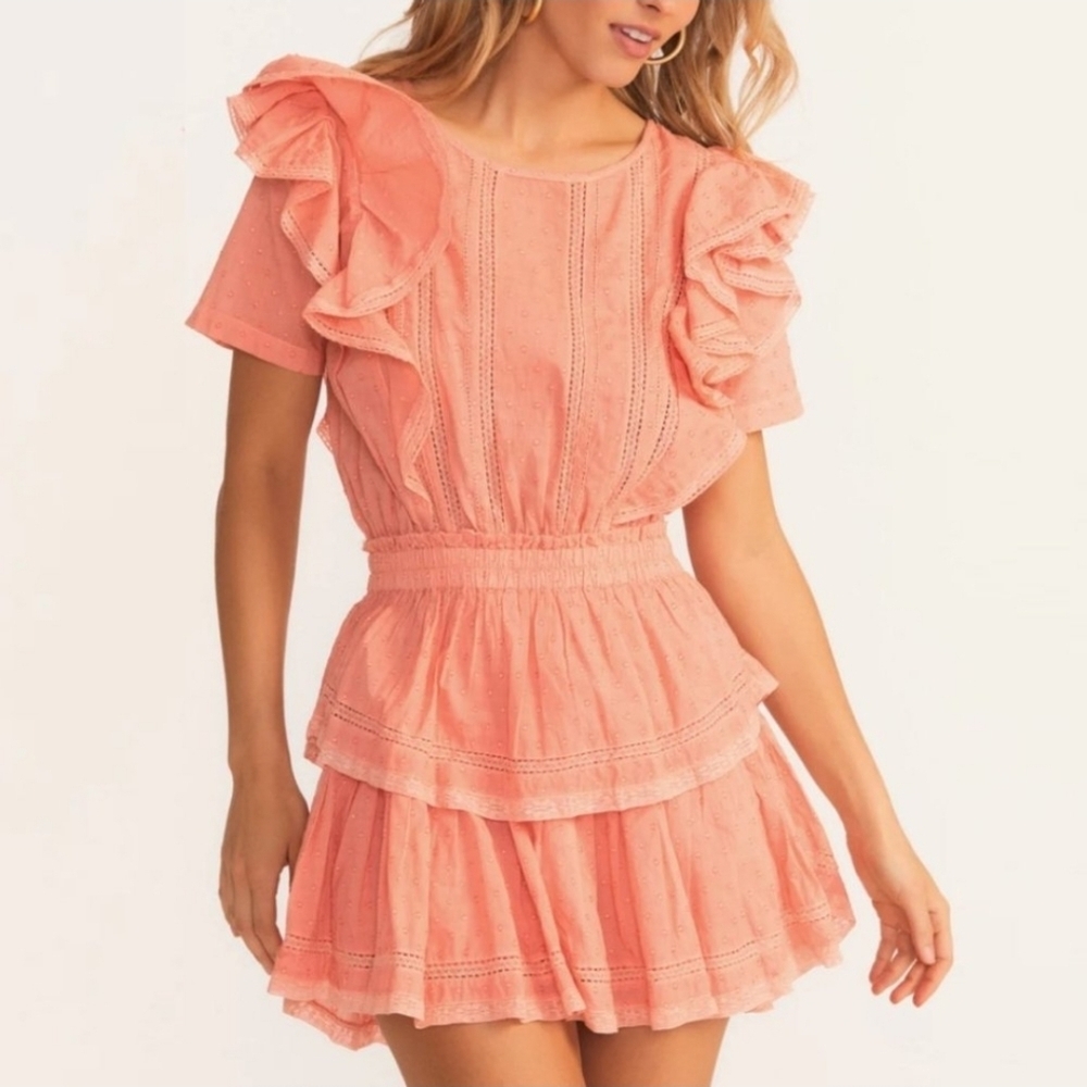 Peach Blossom Mini Dress Ruffled Size Medium